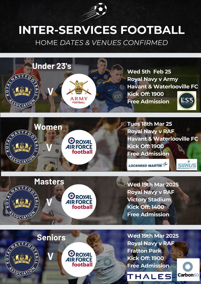 Breaking  News -  Dates and venues are confirmed for the 2025 home Inter Service fixtures. <a href="/Carbon60global/">Carbon60</a> <a href="/LMUKNews/">Lockheed Martin UK</a> <a href="/compassgroupuk/">Compass Group UK & I</a>
