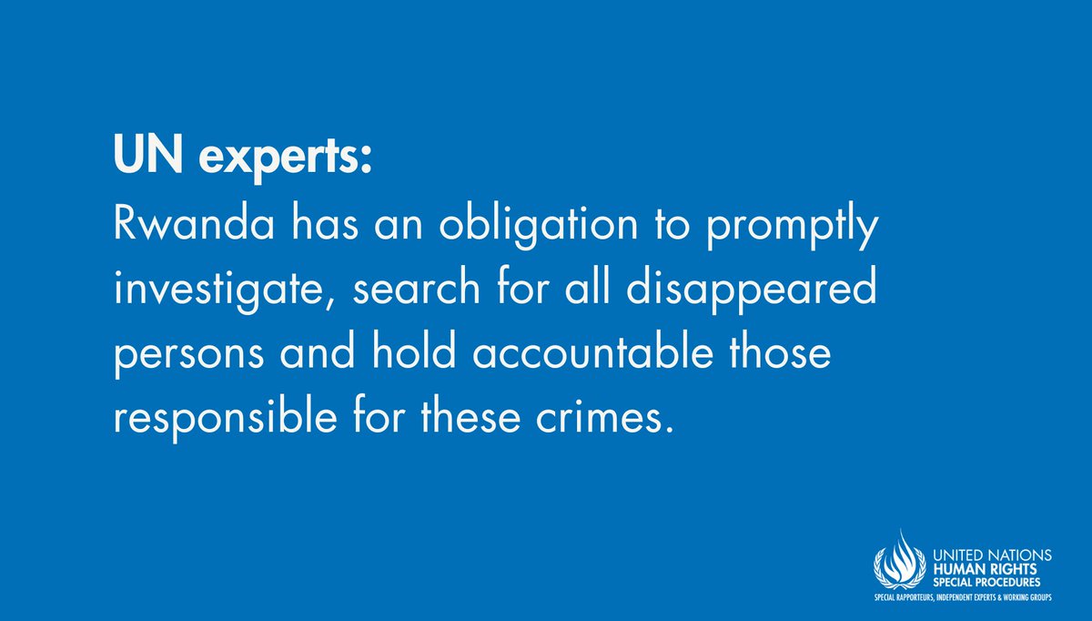 #Rwanda must provide answers on fate of abducted brothers Jean Nsengimana and Antoine Zihabamwe - UN experts urge the 🇷🇼authorities to comply with the country's int'l #HumanRights obligations &amp; ensure thorough investigations &amp; accountability.

ohchr.org/en/press-relea…