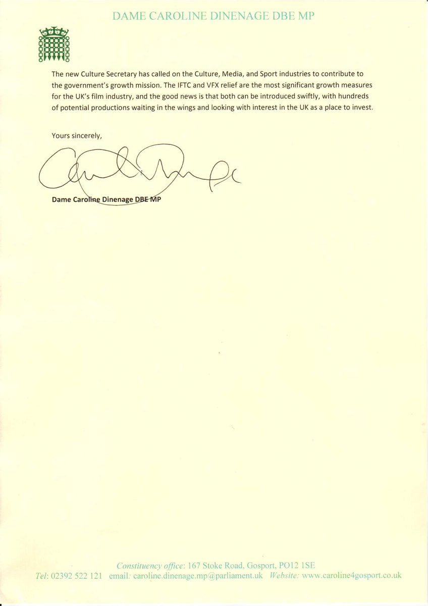 With the curtain going up on <a href="/BFI/">BFI</a> London Film Festival tomorrow, I have written to the Chancellor asking that she urgently introduce game changing tax credits for filmmakers.

It really is as simple as I make out in my letter 👇
