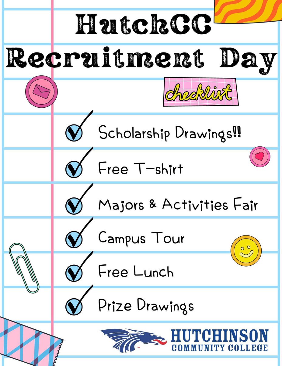 💸💲Scholarships &amp; Prizes at HutchCC Recruitment Day! 💲💸

🗓 When: Friday, October 25th, 2024 @ 9:30 AM
📍 Where: Hutchinson Sports Arena

🎉 Majors &amp; Activities Fair
🌟 Campus Tour 
🍔 FREE Lunch
👕 FREE T-shirt
🎁 Prize Drawings

Register at: hutchcc.edu/recruit