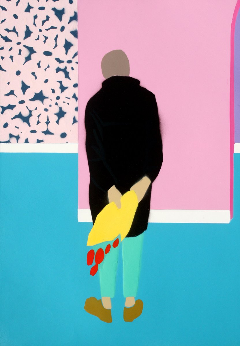 c_mank's tweet image. -_-  New Art Print Edition &apos;Waiting with Flowers&apos; 💐💐💐| |  Giclée pigment print on Somerset Enh. Velvet, englischem  Fine Art Paper, 255 g | The original artwork currently on display at Spaklers Urban Gallery in Amsterdam | c-mank.de