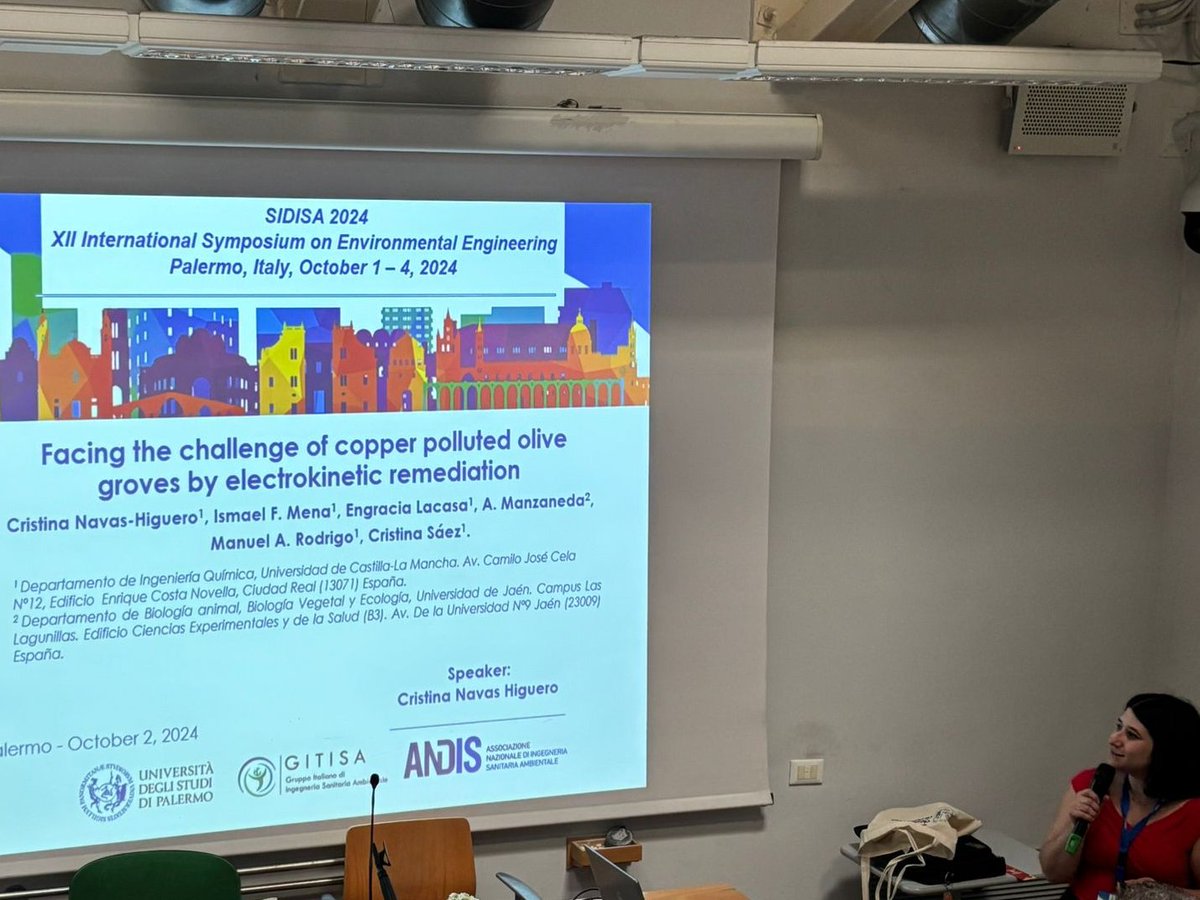 Participation by <a href="/Cris23NH/">Cris ❤️</a> with oral communication in #SIDISA2024, Palermo with the title “Facing the challenge of copper polluted olive groves by electrokinetic remediation” in <a href="/SoilOlive/">Soil O-live Project</a> project #SoilOlive #SoilMission #HorizonEurope <a href="/FCTQ_uclm/">Facultad CyT Químicas</a> <a href="/IngQuimicaUCLM/">Ingeniería Química UCLM</a>