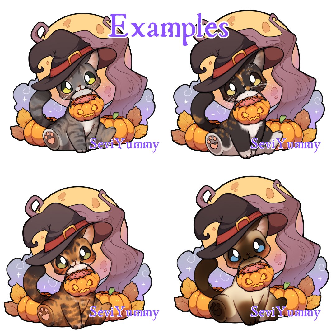 SeviYummy's tweet image. Halloween YCH (Your Cat here) 🎃

I can change the eye color, fur pattern, hat and beans to anything you like! ^^

Feel free to DM me if you're interested ʚ(｡˃ ᵕ ˂ )ɞ