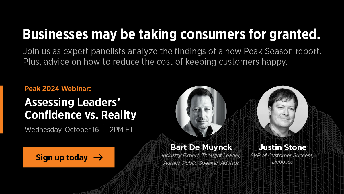 Deposco's tweet photo. REGISTER 👉 https://t.co/XqzyxvT3XL How well do your operations align (or not) with customer expectations during #PeakSeason? How can you do it for LESS? Join Bart A. De Muynck and Justin Stone, MBA to improve your #operations. #Peak2024 #warehousemanagement #ordermanagement https://t.co/0MRGUq06ZY