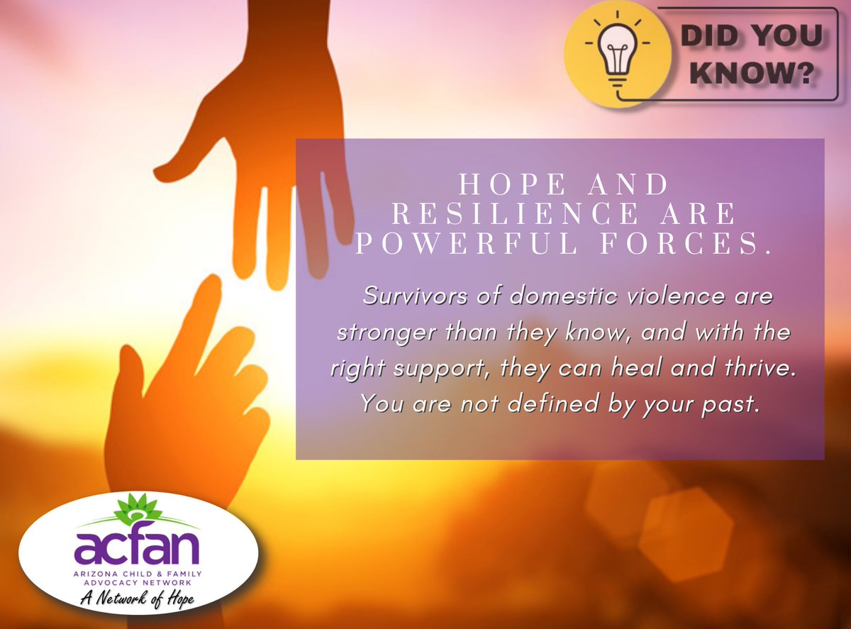 AcfanTweets's tweet photo. Hope and resilience are powerful forces. Survivors of domestic violence are stronger than they realize. With support, they can heal and thrive. Remember, your past doesn’t define you. Together, we uplift and empower. 💜 #DVAM #SupportSurvivors #HopeAndHealing https://t.co/QDZDDa8Drz