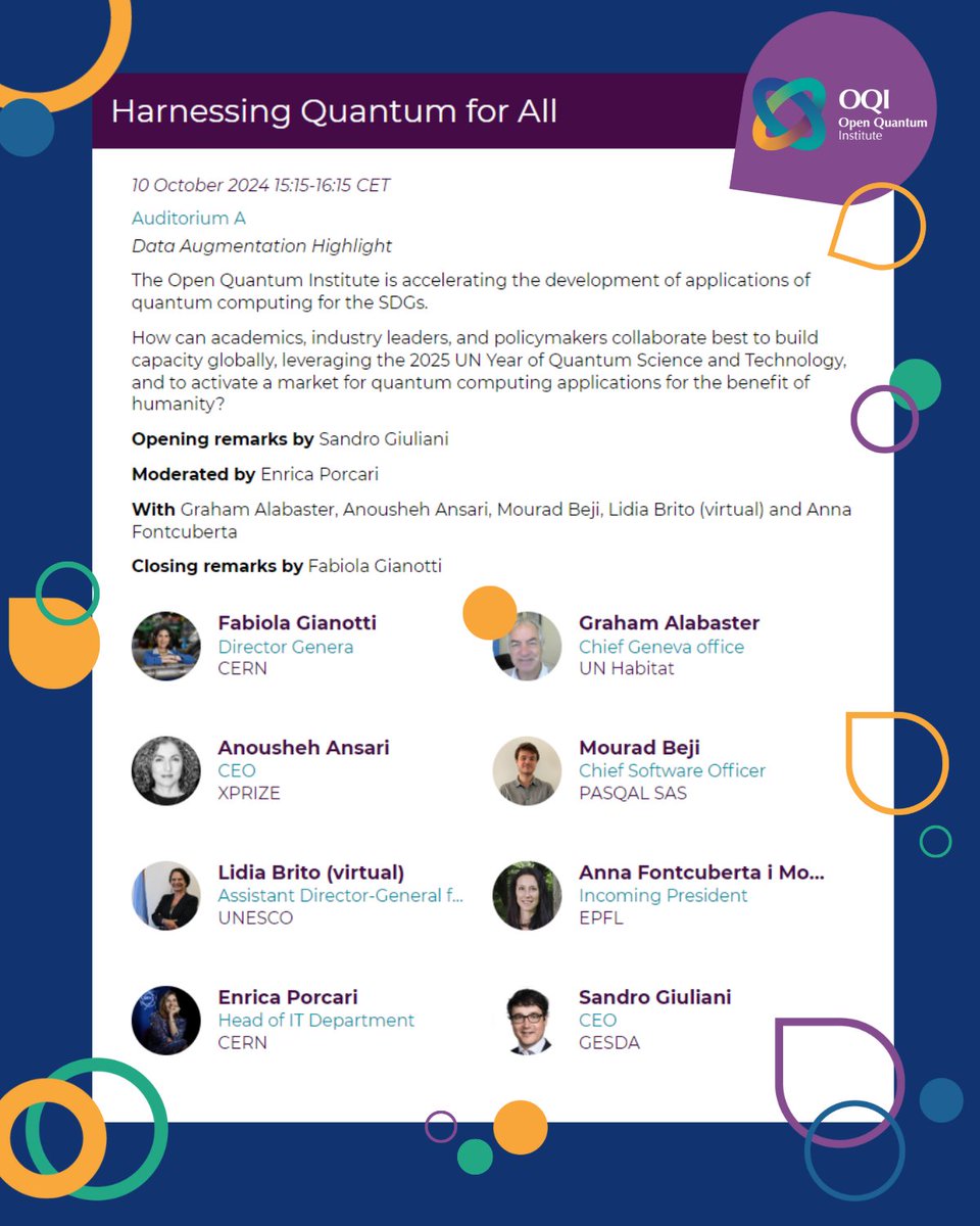 Open Quantum Institute (OQI) (@oqi_at_cern) on Twitter photo During the upcoming GESDA Summit, OQI will contribute to the discussion on how quantum computing can accelerate progress towards achieving the UN’s Sustainable Development Goals (SDGs).
Find out more information of how to watch here: summit.gesda.global/event/2024/web…
<a href="/GESDAglobal/">Geneva Science and Diplomacy Anticipator</a> During the upcoming GESDA Summit, OQI will contribute to the discussion on how quantum computing can accelerate progress towards achieving the UN’s Sustainable Development Goals (SDGs).
Find out more information of how to watch here: summit.gesda.global/event/2024/web…
<a href="/GESDAglobal/">Geneva Science and Diplomacy Anticipator</a>