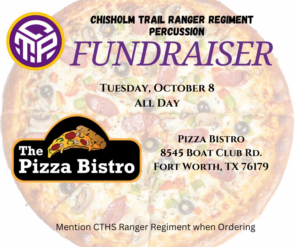 Today is Percussion's fundraiser at The Pizza Bistro on Boat Club Road!