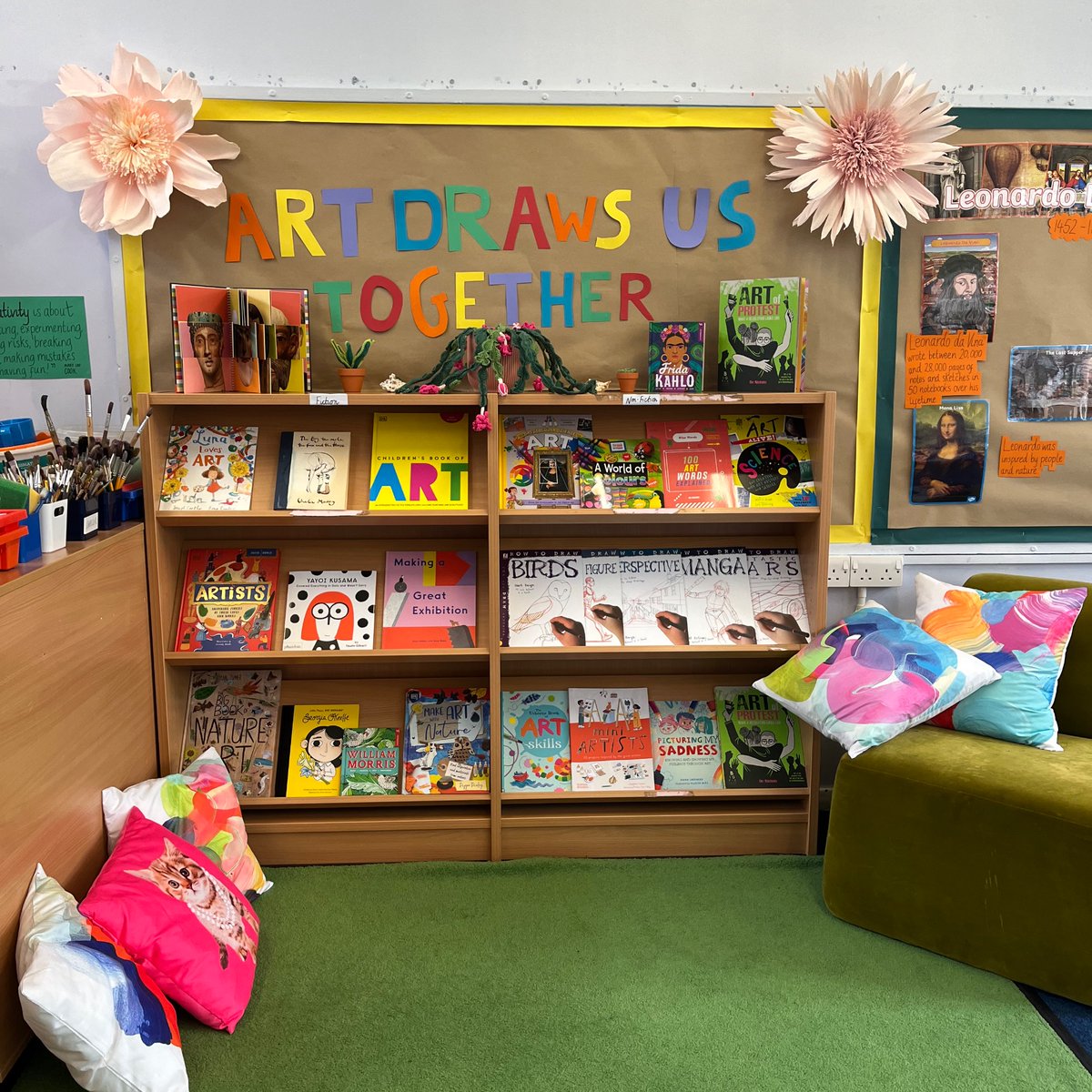 The finishing touches to my art studio book corner are complete and beaming with colour ready to inspire the young artists I teach <a href="/heathmereschool/">Heathmere Primary School</a> 🎨✨

@wandsworthart <a href="/CEP_Wandsworth/">Creative Wandsworth Cultural Education Partnership</a> 
#primaryartteacher