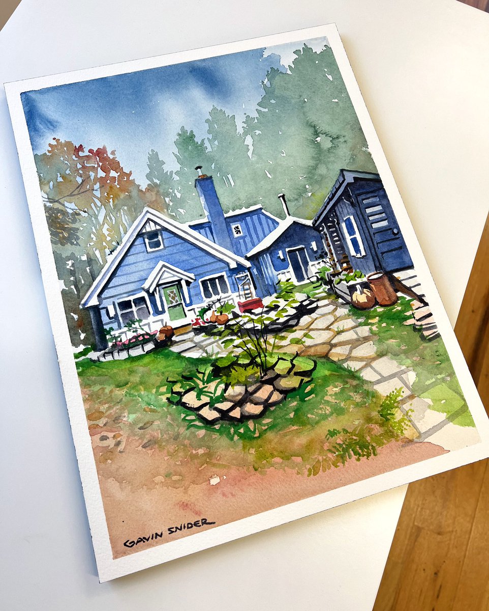 These cooler days have me dreaming of the Catskills.  

A stone patio, a fire pit, a house tucked away in the woods, a pumpkin by the woodshed, trees changing, a few leaves drifting to the ground.

I painted this commission last fall for some friends in Margaretville.