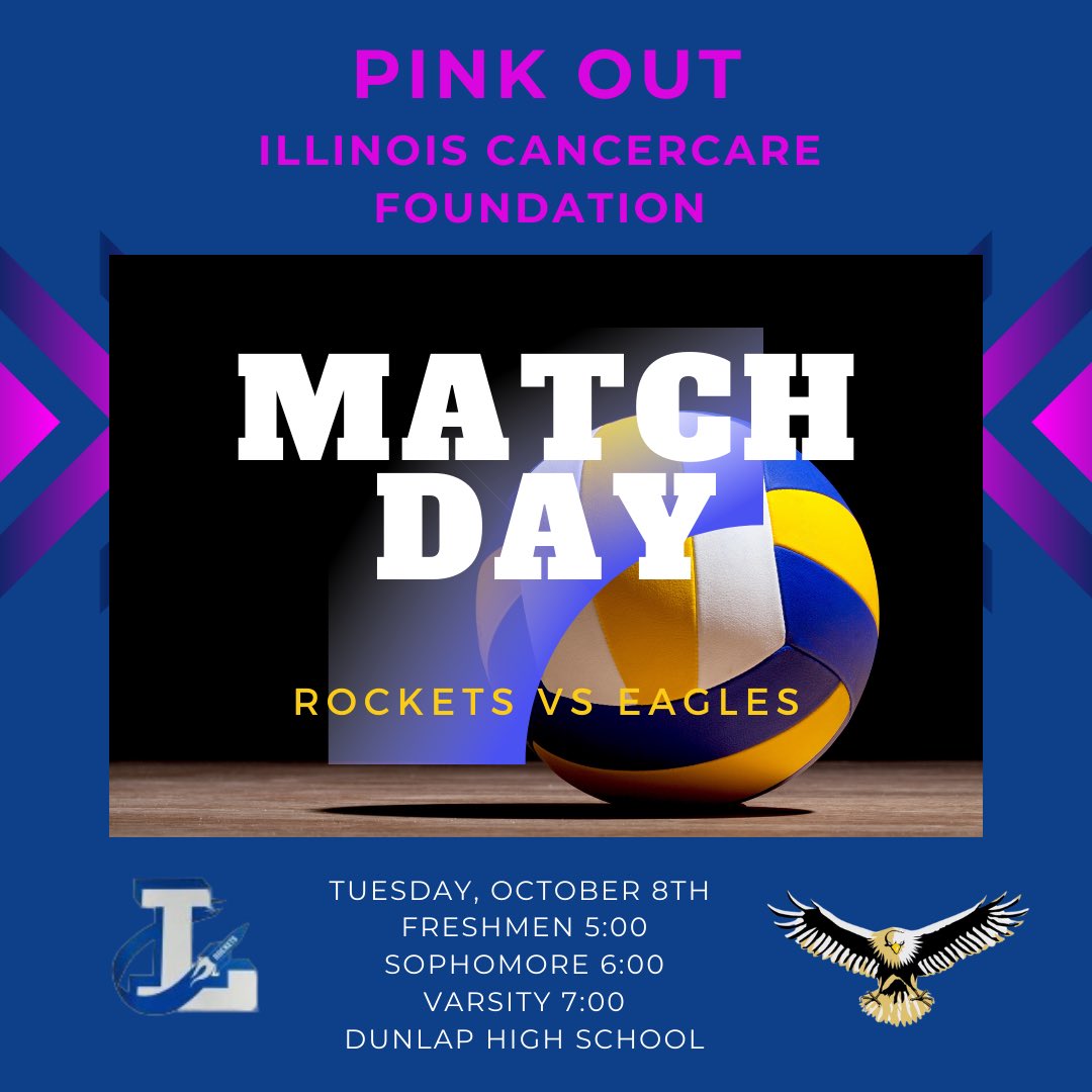 khloestear's tweet photo. Come out and support the Rockets as they take on the Eagles in a conference match tonight at Dunlap High School.  It is PINK OUT night to support the Illinois CancerCare Foundation! 🚀🩷

@VBallrecruiter 
@CoachSamWol23 
@Jennabanz https://t.co/2ThiCVsBNZ