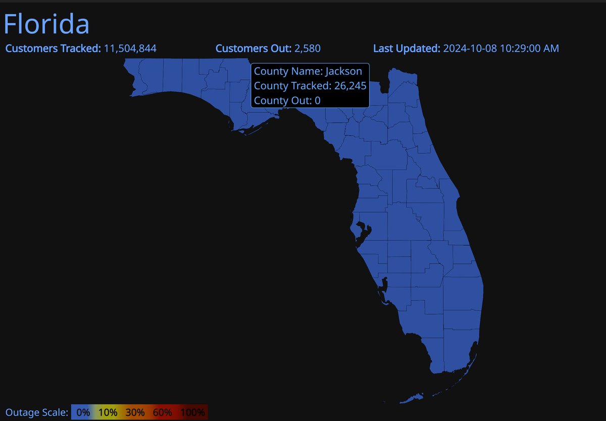 #HurricanMilton will make landfall in FL in 24 hrs. Our power outage risk model highlights areas with high power outage risk. <a href="/PowerOutage_us/">PowerOutage.us</a> map shows the calm before the storm.