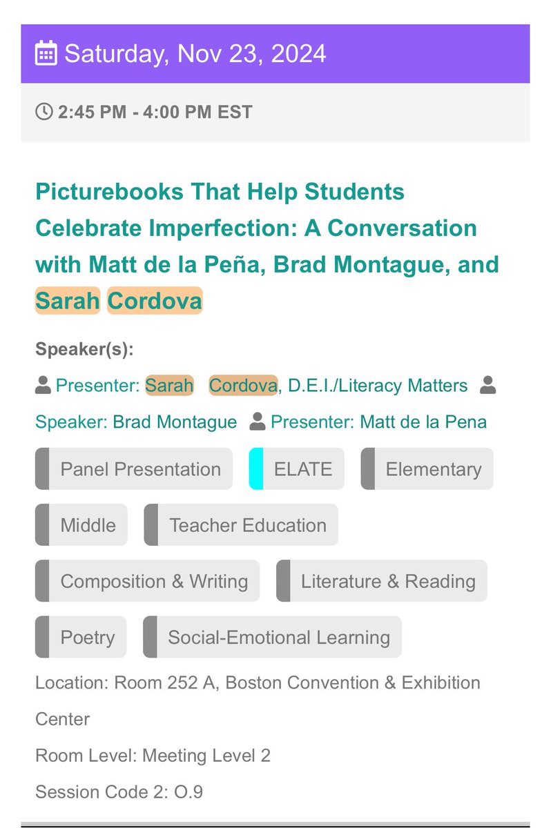 Sarah Cordova/Literacy Matters (@lmreadwrite) on Twitter photo Iām over the moon to presenting at the 2024 <a href="/ncte/">National Council of Teachers of English (NCTE)</a> conference in Boston this fall. Join me as I speak with <a href="/mattdelapena/">Matt de la Pena</a> & <a href="/thebradmontague/">Brad Montague</a> about books that celebrate imperfection. Canāt wait to chat with these two talented & compassionate humans! convention.ncte.org Iām over the moon to presenting at the 2024 <a href="/ncte/">National Council of Teachers of English (NCTE)</a> conference in Boston this fall. Join me as I speak with <a href="/mattdelapena/">Matt de la Pena</a> & <a href="/thebradmontague/">Brad Montague</a> about books that celebrate imperfection. Canāt wait to chat with these two talented & compassionate humans! convention.ncte.org