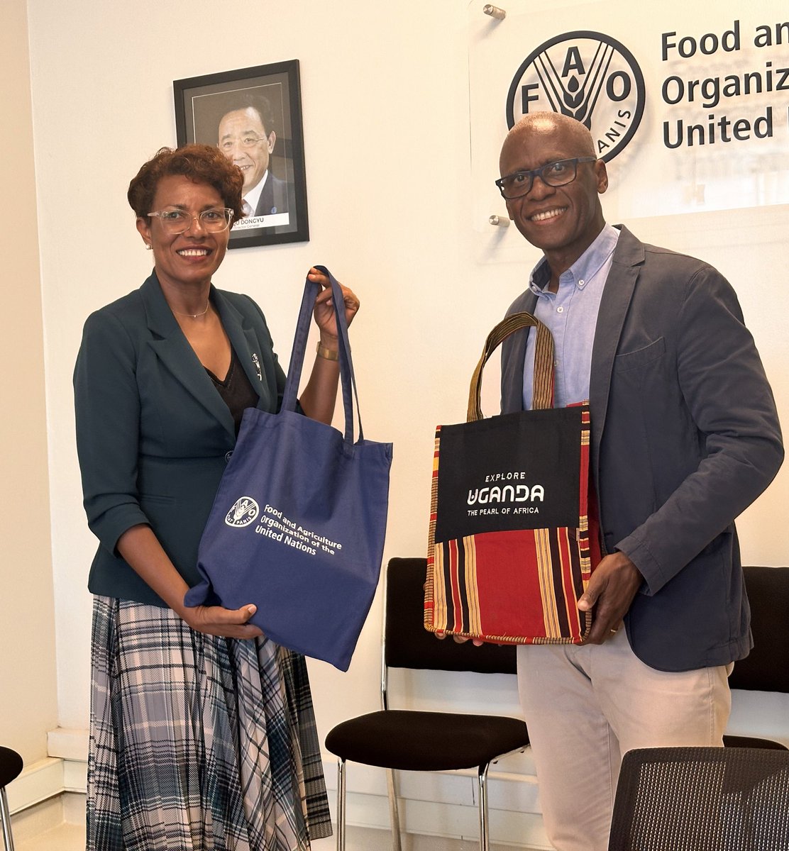 .  🤝🤝
A team from <a href="/TourismBoardUg/">Uganda Tourism Board</a>, led by CEO <a href="/LillyAjarova/">LillyAjarova</a>, paid a courtesy visit to our Rep. <a href="/queridoAntonioL/">Antonio Querido</a>. 

Discussions focused on promoting sustainable #AgriTourism, building resilient #agrifood systems and conserving cultural heritage and ecosystems. 
#ExploreUganda.