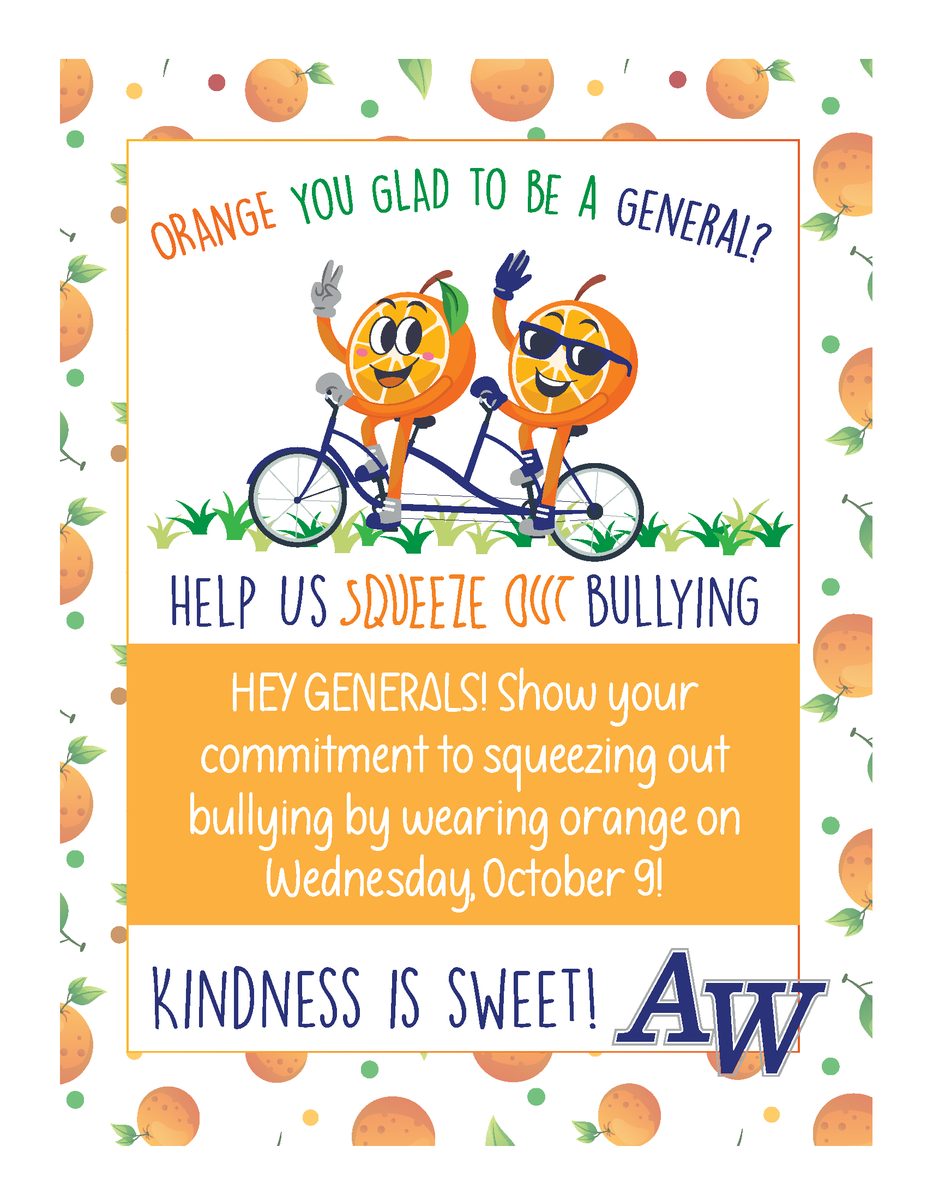 Remember: Show your commitment to squeezing out bullying by wearing ORANGE tomorrow!