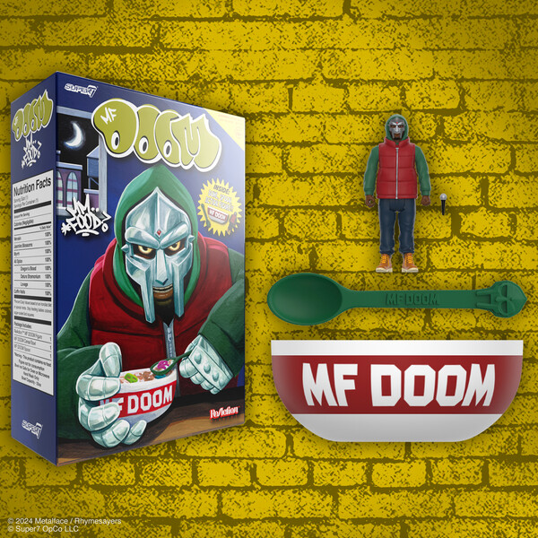 super7store's tweet photo. The new MF DOOM ReAction Figure Cereal Bowl Set is inspired by the album cover for DOOM’s fifth studio album, MM..FOOD, which celebrates its 20th anniversary in 2024, and comes packaged in cereal box-style packaging! Collect it now at https://t.co/4d9kFA3bDt. #Super7 https://t.co/ETlgHR9FCM