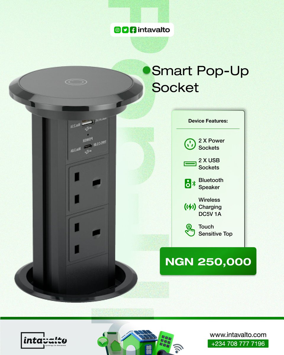 intavalto's tweet image. The Smart Pop-Up Socket with speakers combines functionality and design, providing you with power outlets and high-quality sound in one compact unit.

N.B.: Prices are subject to change.

#PopupSocket #HomeAutomation

#SustainableLiving #Solar #SmartHome #SmartTech #intavalto