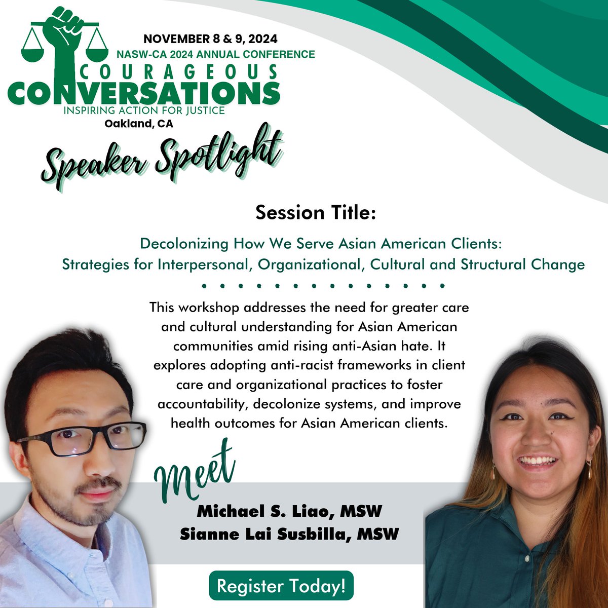 Join Michael Liao &amp; Sianne Lai Susbilla, MSW!  
Discover how to decolonize services for Asian American clients in their workshop: “Decolonizing How We Serve Asian American Clients."  Gain insights into cultural and structural change for equitable care.
  cvent.me/onk349
