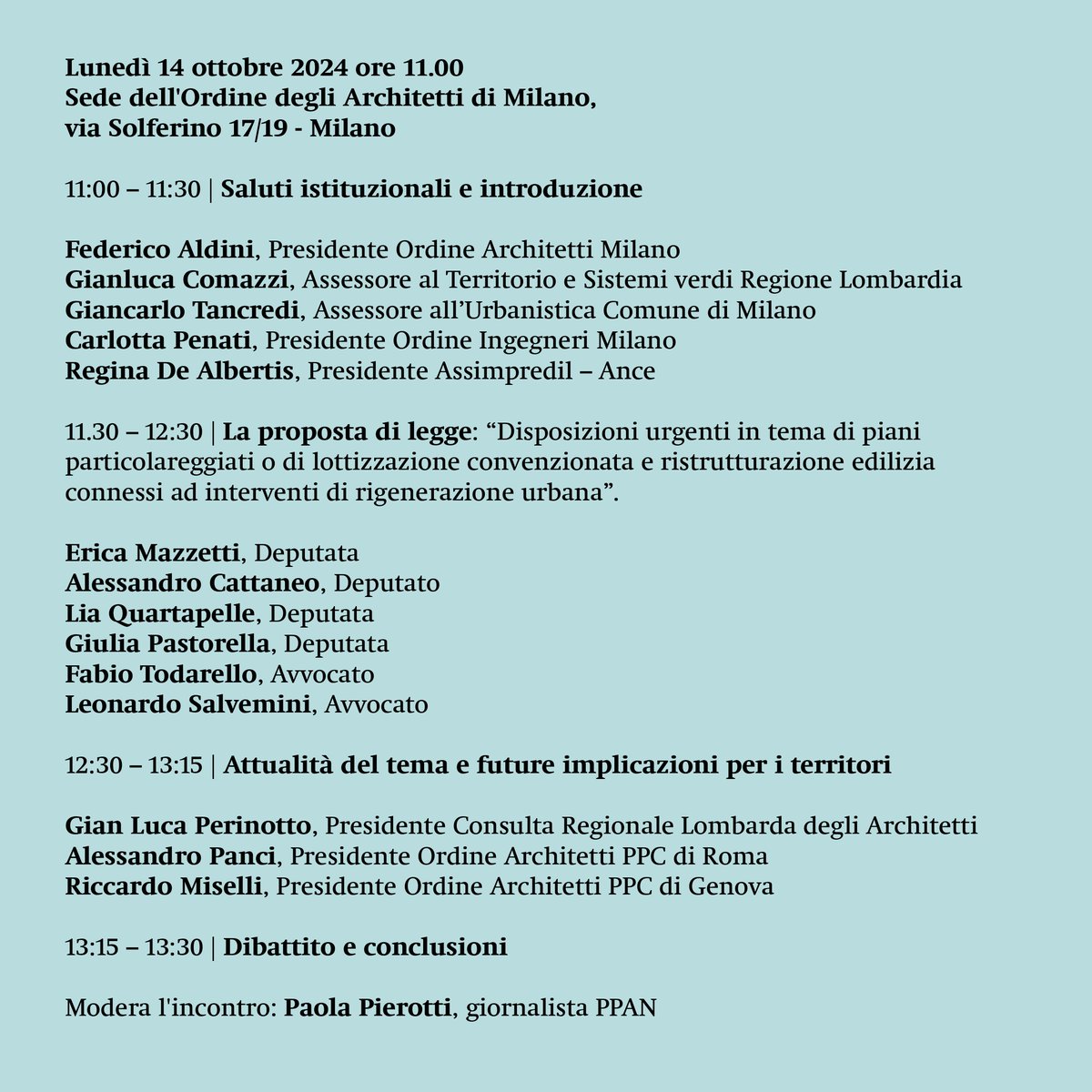 Il 14 ottobre 2024, dalle ore 11.00 alle 13.30, nella sede dell’Ordine degli #Architetti di #Milano si terrà un incontro di aggiornamento, in seguito alla battuta d’arresto del cosiddetto #SalvaMilano all’interno dell’iter del DL #SalvaCasa.

ordinearchitetti.mi.it/it/formazione/…
