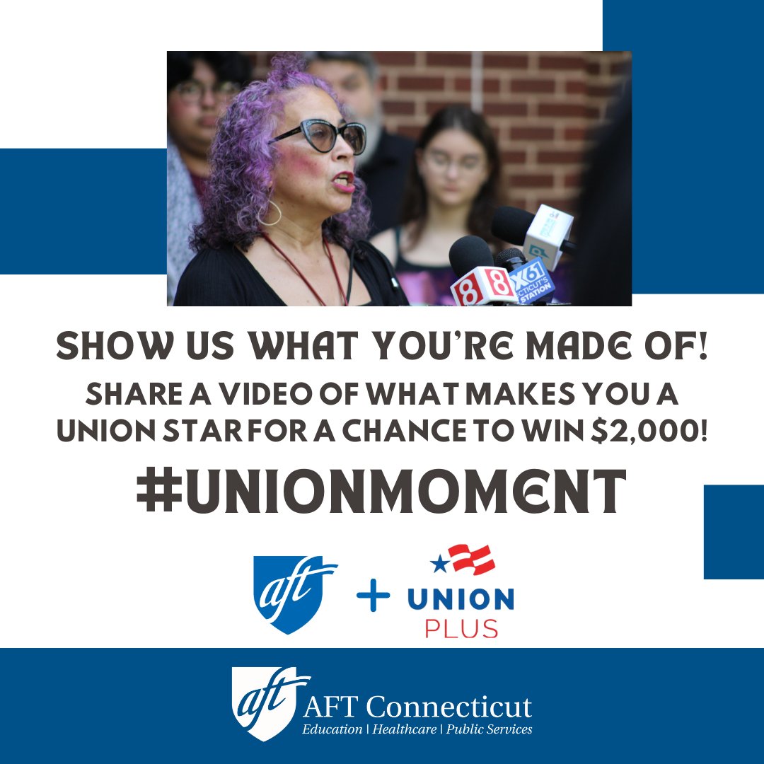 AFT Connecticut (@aftct) on Twitter photo Another <a href="/UnionPlus/">Union Plus</a> #UnionMoment sweepstakes rewarding members for sharing how they make a difference every day; 2nd chance at shining & winning: unionplus.org/union-moments #StrengthInUnity @AFTUnion <a href="/AFTteach/">AFT TEACH</a> <a href="/AFTHigherEd/">AFT Higher Ed</a> <a href="/AFTHealthcare/">AFT Healthcare</a> <a href="/AFT_PE/">AFT Public Employees</a> <a href="/PSRP_AFT/">AFT PSRP Division</a> <a href="/AFTMembBen/">AFT+ Member Benefits</a> <a href="/AAUP/">American Association of University Professors</a> <a href="/AFLCIO/">AFL-CIO ✊</a> Another <a href="/UnionPlus/">Union Plus</a> #UnionMoment sweepstakes rewarding members for sharing how they make a difference every day; 2nd chance at shining & winning: unionplus.org/union-moments #StrengthInUnity @AFTUnion <a href="/AFTteach/">AFT TEACH</a> <a href="/AFTHigherEd/">AFT Higher Ed</a> <a href="/AFTHealthcare/">AFT Healthcare</a> <a href="/AFT_PE/">AFT Public Employees</a> <a href="/PSRP_AFT/">AFT PSRP Division</a> <a href="/AFTMembBen/">AFT+ Member Benefits</a> <a href="/AAUP/">American Association of University Professors</a> <a href="/AFLCIO/">AFL-CIO ✊</a>