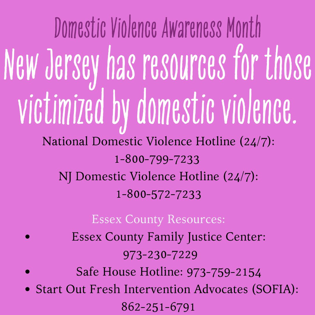 New Jersey has resources for those victimized by domestic violence; see the last slide for hotline numbers for all of New Jersey and those for Essex County.

#casaessex #essexcounty #casanj #volunteernj #volunteeressexcounty