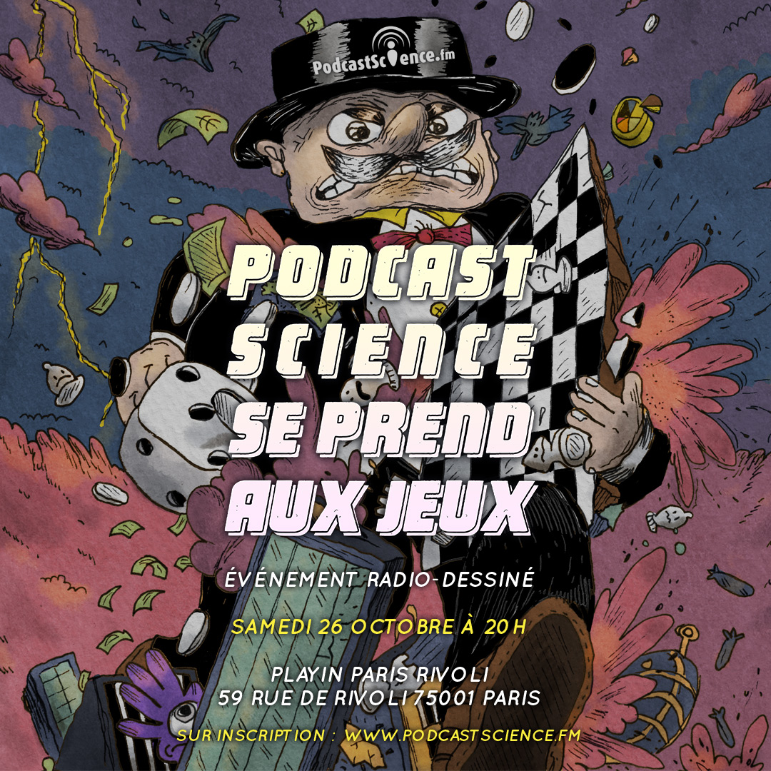 Prochains rendez-vous
en public de #Podcast #Science :
· 13 Octobre matin : PodParis 🎙️
· 26 Octobre soir : Radio-Dessiné 🎲

Pour s'inscrire gratuitement à notre radio-dessiné sur le thème des jeux de société 🥰 (voire jouer avec nous !) c'est par ici : my.weezevent.com/radio-dessinee…