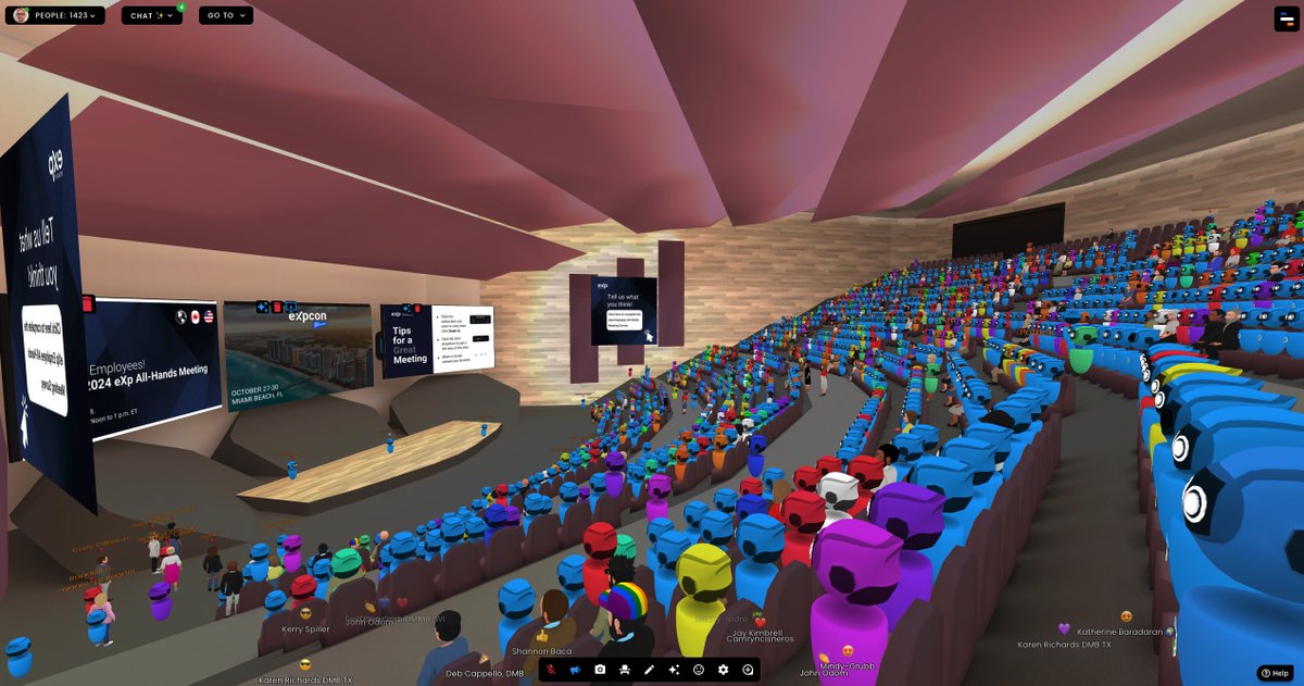 Love being at this 1400 person staff meeting in this epic space in <a href="/frame_vr/">FRAME</a> right on the web. This equivalent in Zoom is not nearly as fun. Built w/ <a href="/babylonjs/">Babylon.js</a>.  ♥️ The metaverse is still out there!
