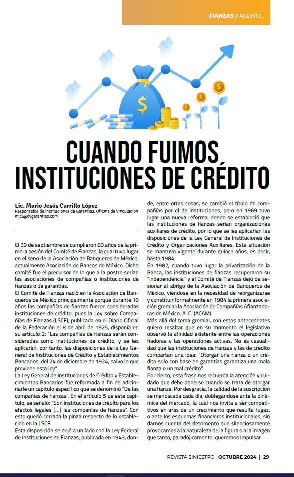 Compartimos colaboración que podrás encontrar en la edición de octubre de <a href="/RevSiniestro/">Revista Siniestro</a>, en donde hablamos un poco de la trayectoria de nuestra #Fianza #GarantizaT #OVG