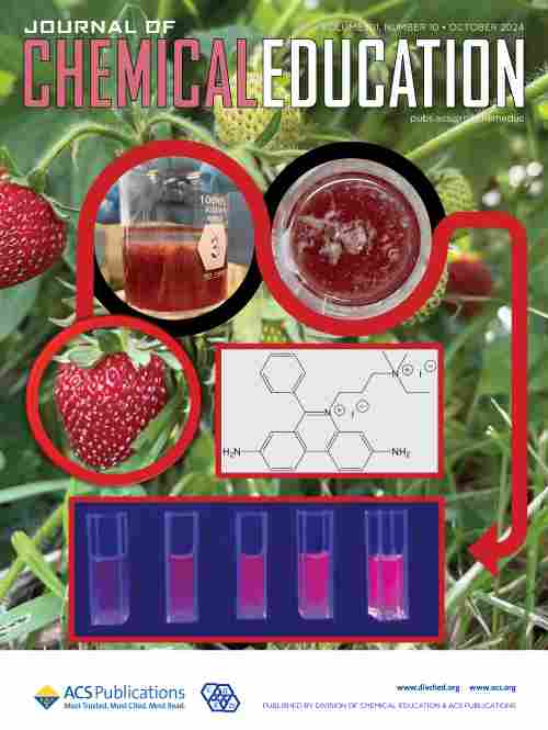 The October issue of #JCE #JChemEd is now online at go.acs.org/bab! The cover art accompanies a laboratory experiment teachin fluorescence-based analytical chemistry and the concepts of fluorescence as a quantum phenomenon. Read the article:  go.acs.org/bac