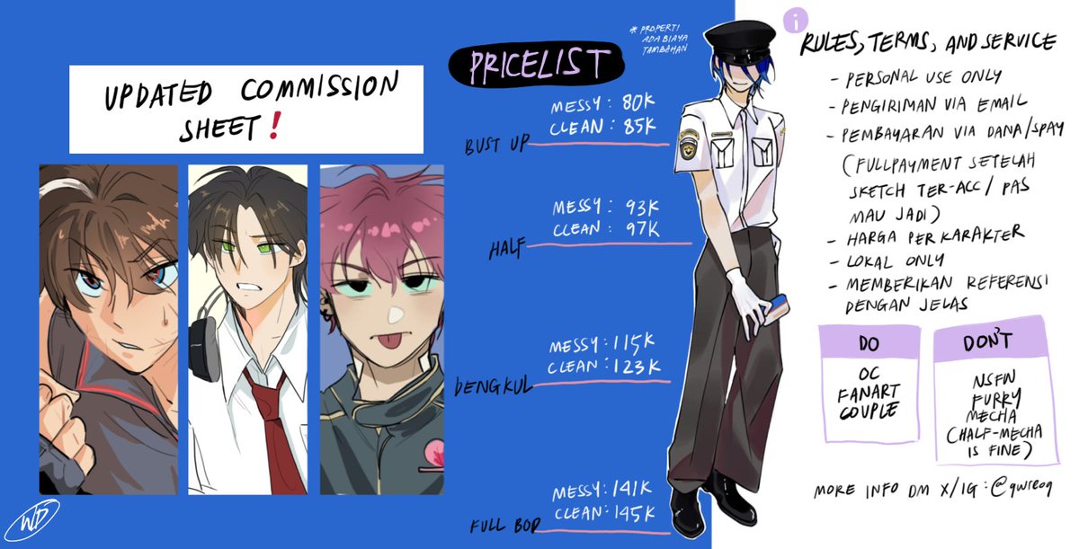 gwreog's tweet photo. 🔵UPDATED COMMISSION SHEET🔵

[rt &amp; likes are greatly appreciated]

DM me on ig/x : @gwreog for more details/ if u interested 

keterangan artstyle didalam thread; https://t.co/OVE9jrt5LQ