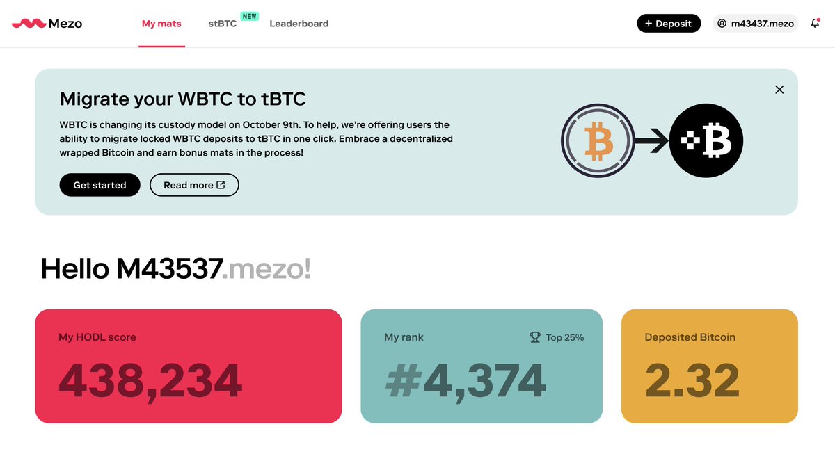 yaygo_turtle's tweet photo. 7/10🐢
To start the swap, simply head to the Mezo UI and "opt-in" to migrate your WBTC. If you’ve got just one WBTC deposit, you’ll be prompted through the process automatically. For multiple deposits, you can select which amount you want to migrate 💻. #MezoPortal #BitcoinHold https://t.co/UC6G5rFwrf
