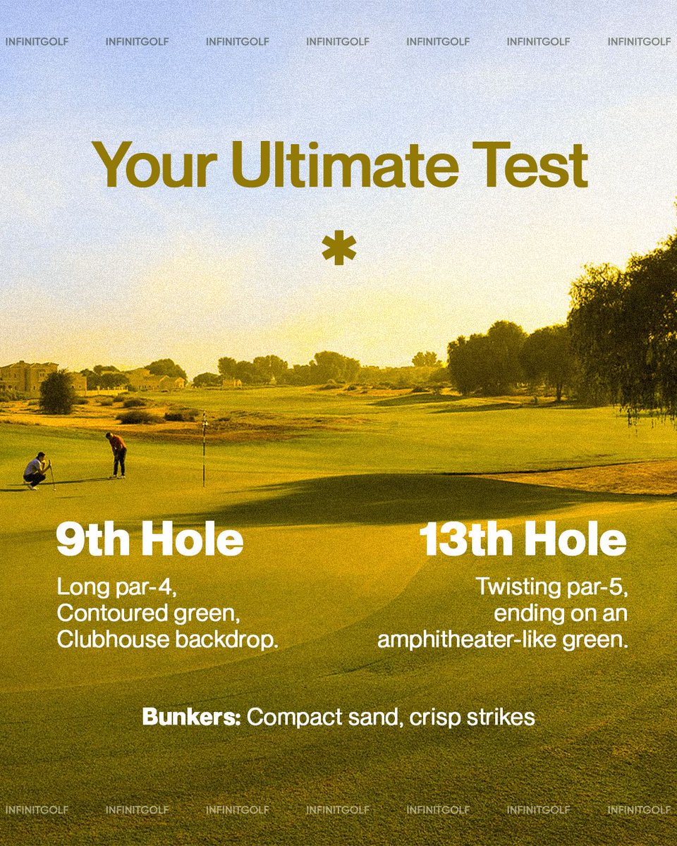 Infinitgolf's tweet image. "Think you can conquer the iconic Arabian Ranches Golf Club? From the breathtaking 9th to the twisting 13th, every hole is a new challenge. Are you up for the test?  #InfinitGolf #DubaiGolfChallenge
