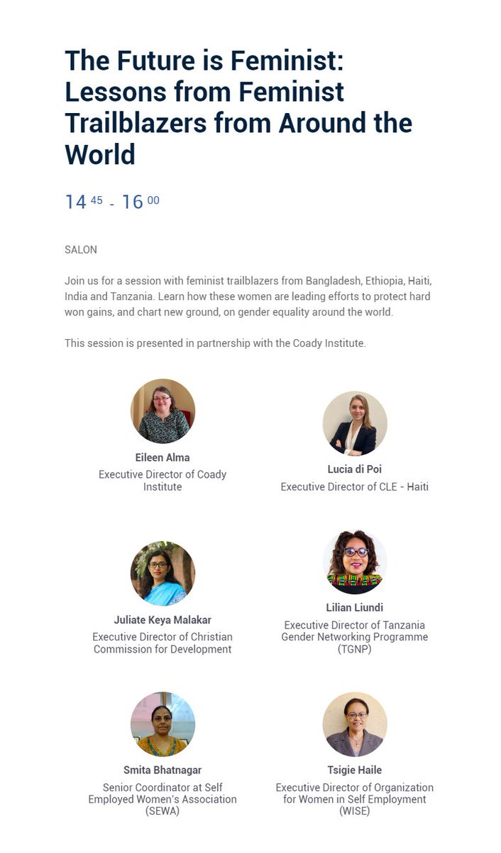 CoadyStFX's tweet image. Happening today! #CoadyStaff Eileen Alma and the five executive directors of the #Engage partner organizations - Lucia, Juliate, Lilian, Smitaben, and Tsigie - discuss feminist approaches to development at the @Cooperation_CA Futures Festival. #ICF2024