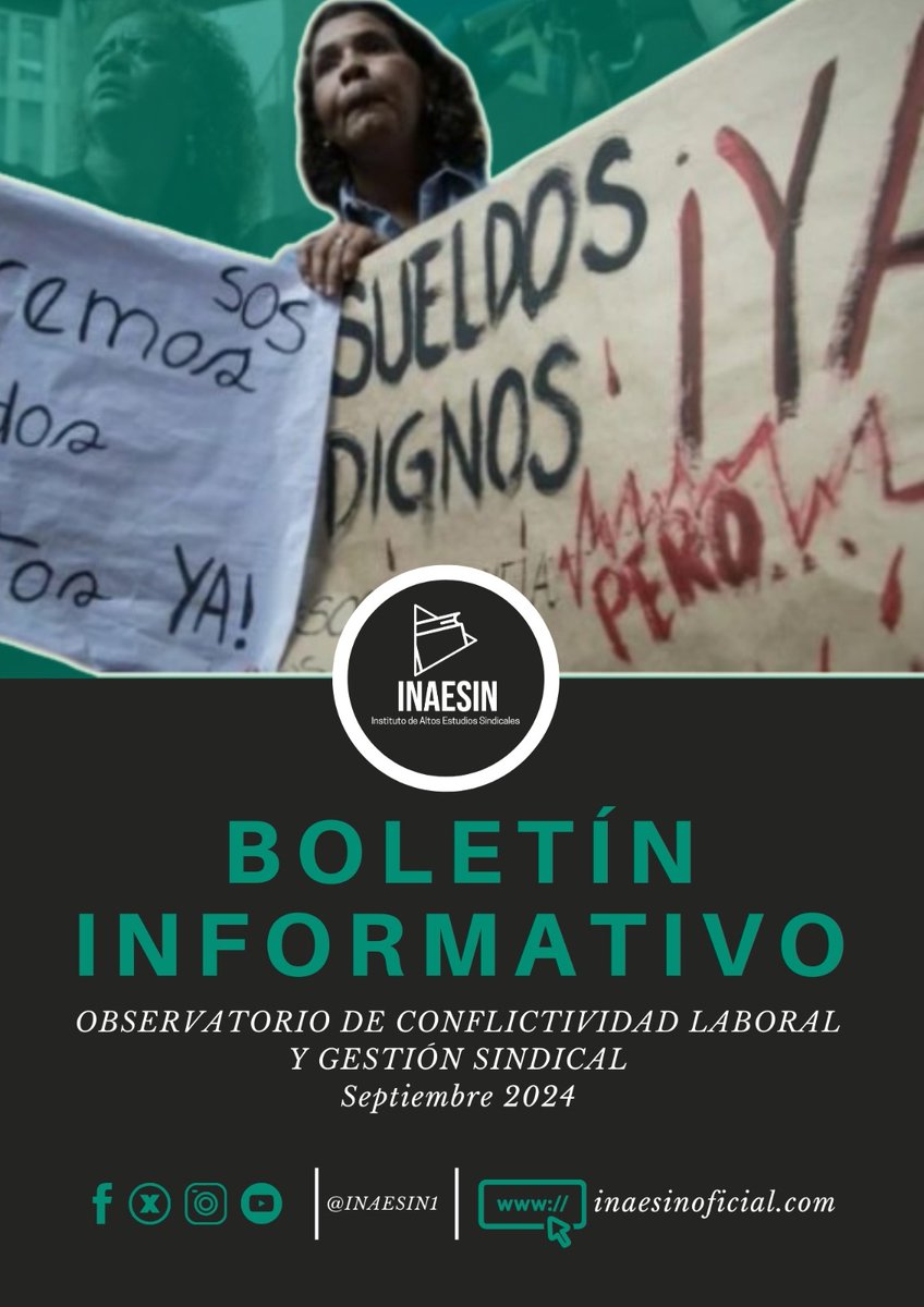 El Observatorio de Conflictividad Laboral y Gestión Sindical de <a href="/Inaesin1/">INAESIN</a> contabilizó 44 conflictos laborales en Venezuela en el mes de #Septiembre de 2024 #ProtestarEsUnDerecho #Trabajadores 👇📷Dale Clic a este enlace para descargar el boletín 📷 👉 inaesinoficial.com/sitio/public/i…