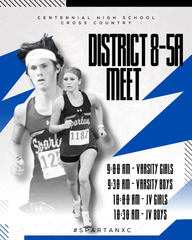 🚨CHAMPIONSHIP SEASON IS HERE 🚨

Come out to Chisenhall Fields this Thursday from 9AM to 11AM as our Spartans compete for a District Championship and secure a spot for the Regional meet!

#SpartanXC
<a href="/BurlesonSports/">Burleson ISD Athletics</a> 
<a href="/BurlesonISD/">BurlesonISD</a> 
<a href="/CHSSpartans/">Centennial Spartans</a>