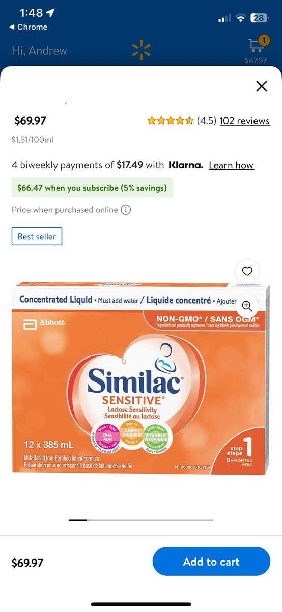 drover1988's tweet photo. @WalmartCanada why is it that your gander ,Newfoundland,Canada store can never keep this one type of formula in stoke ever other type never sells out but this one brand it will be every week out of stoke and I have to drive 2hr to the next Walmart to get it ? https://t.co/X3D6FDr1wp