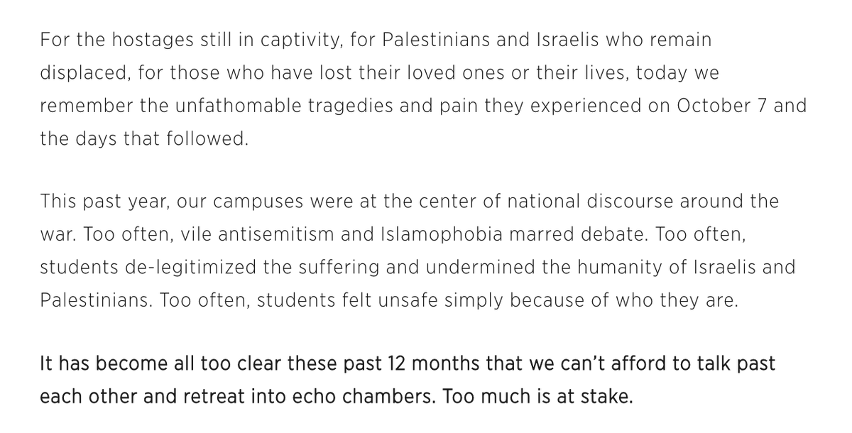 jstreetdotorg's tweet photo. ICYMI: Statement from our @JStreetU students on the anniversary of October 7 ⬇️ https://t.co/XRPhYbwmPz