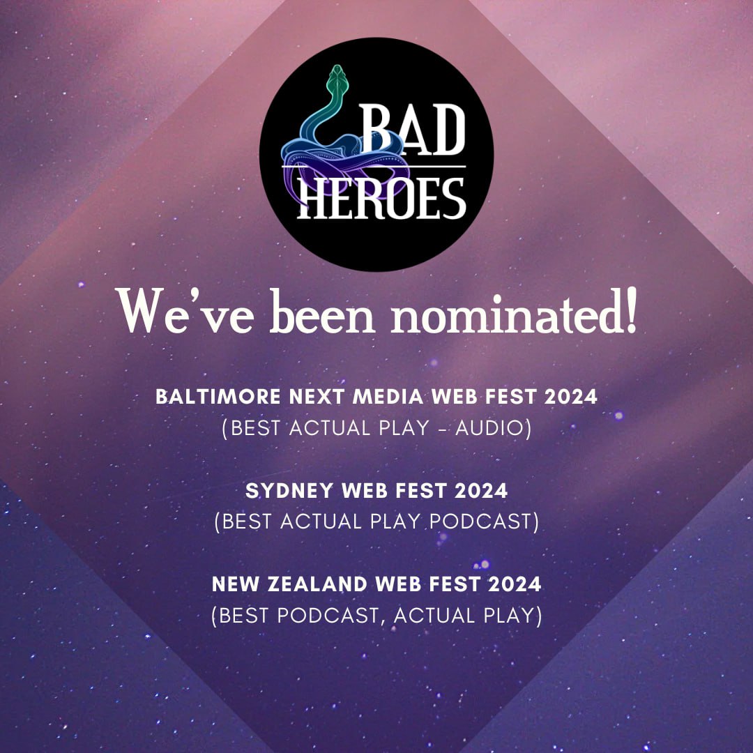 π Bad Heroes π (@badheroescast) on Twitter photo Surprised and delighted to learn that we've been nominated for awards at <a href="/baltowebfest/">BNM Web Fest</a>, @sydneywebfest and @nzwebfest! π
Thank you to the wonderful judges and jurors for considering our show, and congrats to all the nominees! We're thrilled to be included among such talents β€οΈ Surprised and delighted to learn that we've been nominated for awards at <a href="/baltowebfest/">BNM Web Fest</a>, @sydneywebfest and @nzwebfest! π
Thank you to the wonderful judges and jurors for considering our show, and congrats to all the nominees! We're thrilled to be included among such talents β€οΈ