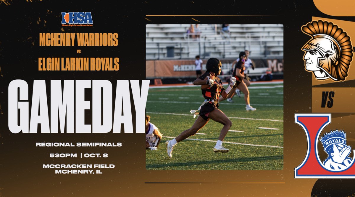 Regionals for girls flag football start today! 

McHenry will be hosting both semi-final games this evening at 5:30pm and 6:30pm. 

Come out and watch our girls team take on Larkin at 5:30pm!

#MakeYourMark