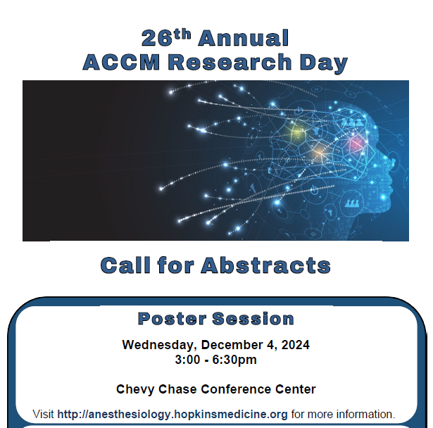 JHU ACCM Education (@accmeducation) on Twitter photo ACCM Research Day is coming your way! submit your abstracts today - share your work, your genius and your comradery! <a href="/HopkinsACCM/">Johns Hopkins ACCM</a> #accm ACCM Research Day is coming your way! submit your abstracts today - share your work, your genius and your comradery! <a href="/HopkinsACCM/">Johns Hopkins ACCM</a> #accm