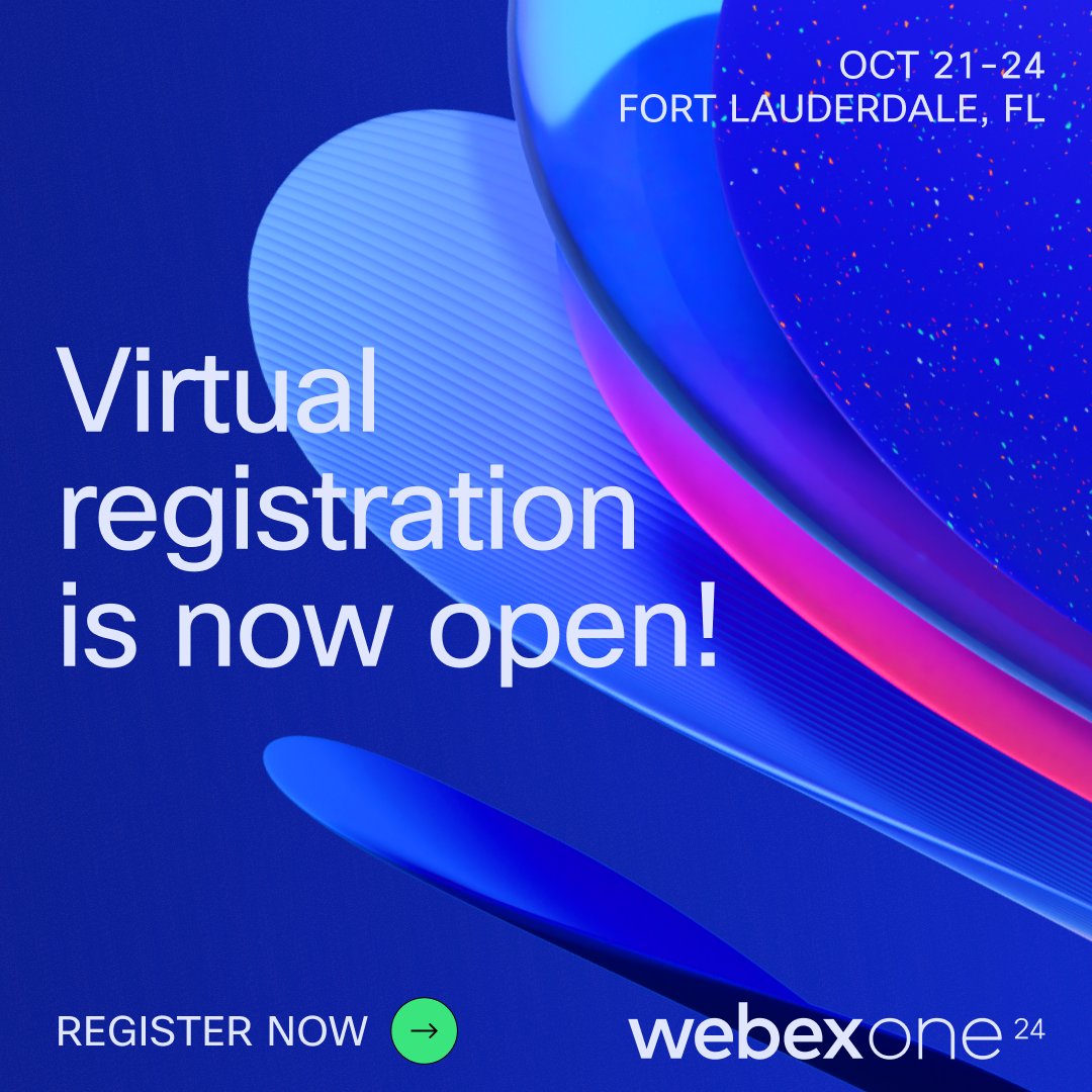Did you hear? Virtual registration is open for #WebexOne!
Don't miss out on your chance to...

🔘 Access 40+ breakout sessions
🔘 Learn from inspiring luminaries like Trevor Noah and Fareed Zakaria
🔘 Hear from Cisco executives
🔘 Get real-world insights from leading brands
🔘