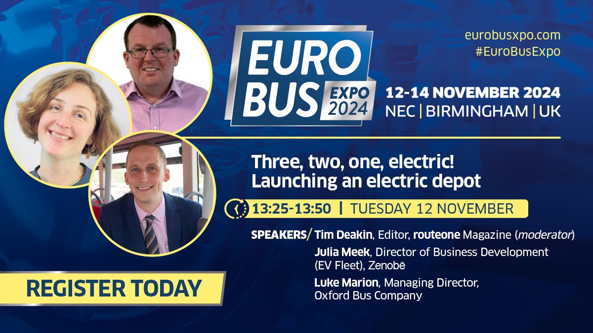 ⚡ Ever thought of launching an electric depot?

On Day 1, 13:25-13:50, Luke Marion (<a href="/OxfordBusCo/">Oxford Bus Company</a>) and Julia Meek (<a href="/ZenobeEnergy/">Zenobe Energy</a>) share their experience of launching an all-electric depot! 🚍🔋

🔗 See the full programme &gt;&gt;&gt; bit.ly/4eIy6Cm #EuroBusExpo #Bus #Coach