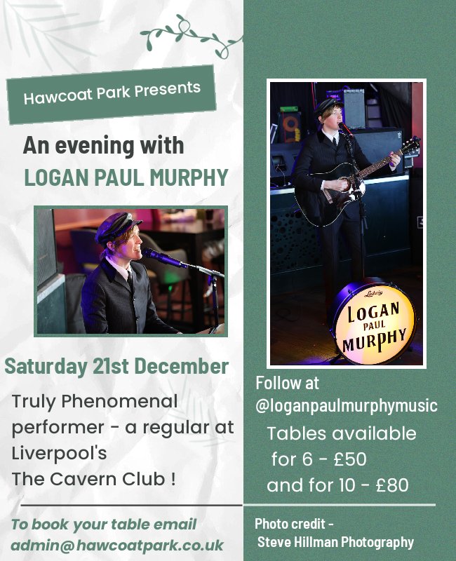 Email admin@hawcoatpark.co.uk for your tickets. Truly phenomenal performer who you do not want to miss ! <a href="/LoganPaulMurphy/">Logan Paul Murphy</a> ❤️
<a href="/Hawcoat_ParkFC/">Hawcoat Park FC</a> <a href="/HPRUFC_Official/">Hawcoat Park RUFC</a> <a href="/HawcoatParkCC/">Hawcoat Park CC</a>