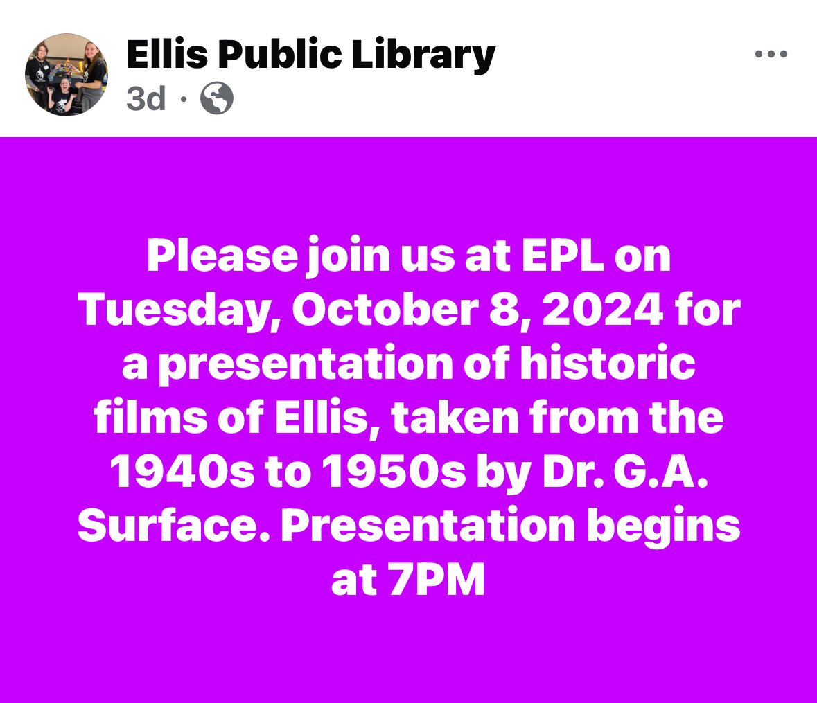 Interesting historical information at the Ellis Public Library tonight.