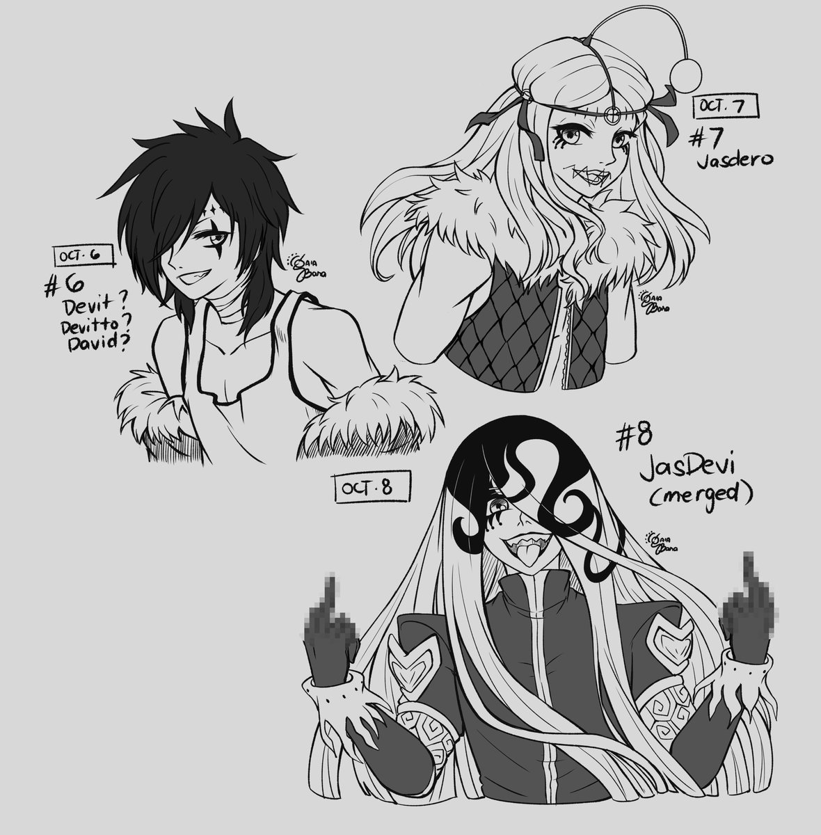 GaiaBarArt's tweet photo. Day 6-8 of me drawing characters from animanga that i like for #inktober2024 !!
and since i missed 3 days, I was thinking of a character that can be interpreted 3 ways lol and i remember these twins haha Devitto and Jasdero or #jasdevi from #dgrayman !! https://t.co/4zgK9gR1bs