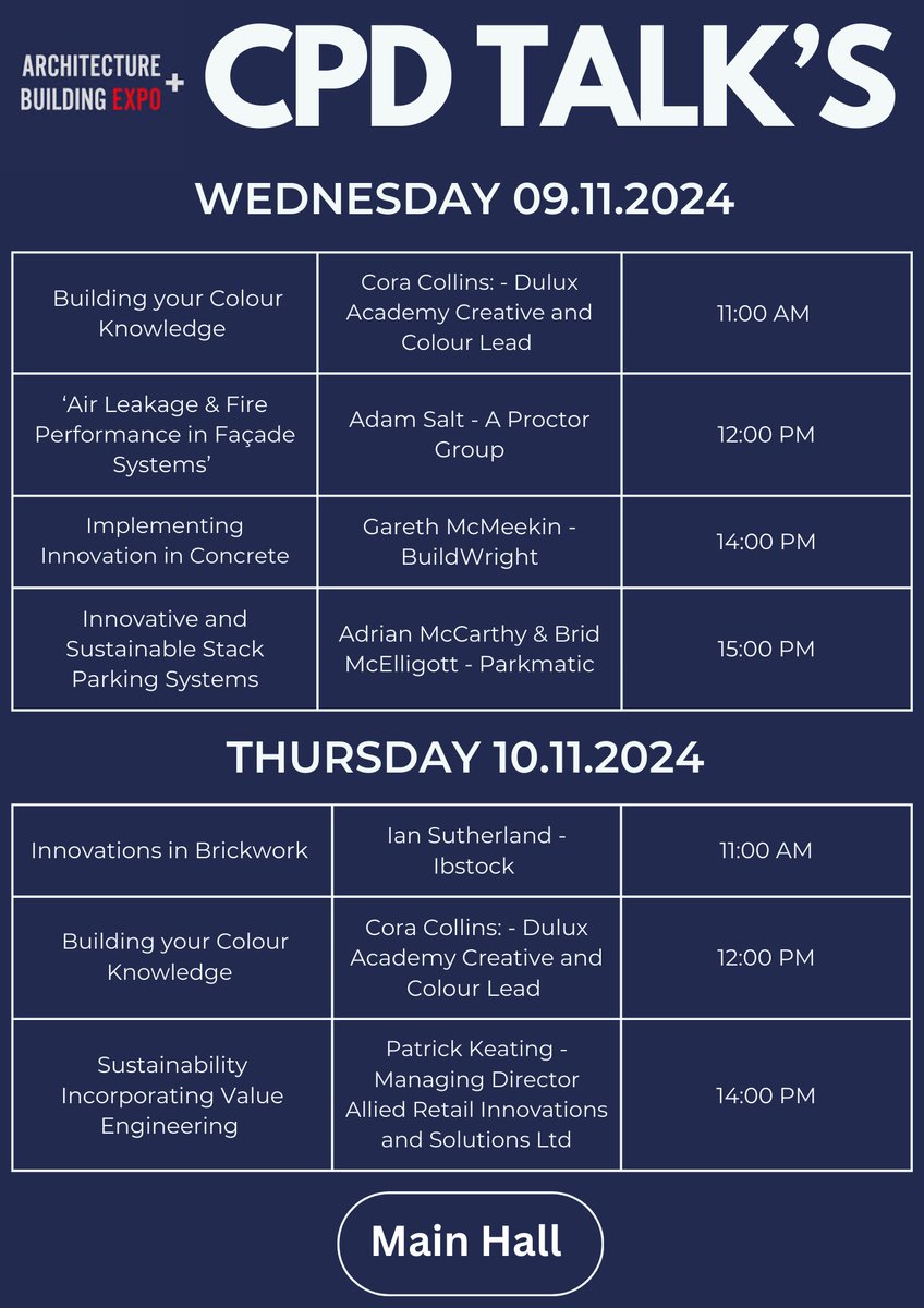 Here's our CPD schedule for the two days at the Architecture Building Expo! Be sure to register and join us for these fantastic talks. You'll gain valuable insights into architecture and building while earning CPD points.#ArchiExpo #wherebuildingprofessionalsmeet