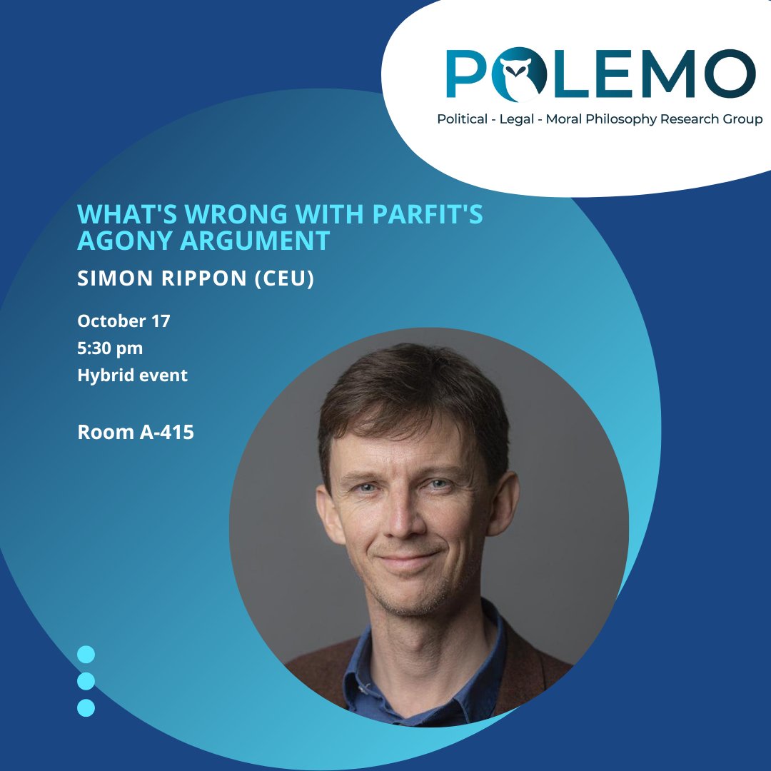POLEMO is back for the 2024/25 academic year! 

To kick off the seminar series, on October 17 we will host a talk by Simon Rippon (CEU) on subjectivism and Parfit's agony argument. For more details, see: events.ceu.edu/2024-10-17/wha…