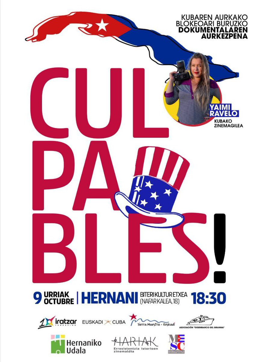 🎥 Kubaren aurkako blokeoari buruzko DOKUMENTALAREN AURKEZPENA izango dugu bihar Hernanin 🇨🇺 

•Urriak 9 • 18:30 • Biteri kulturetxean