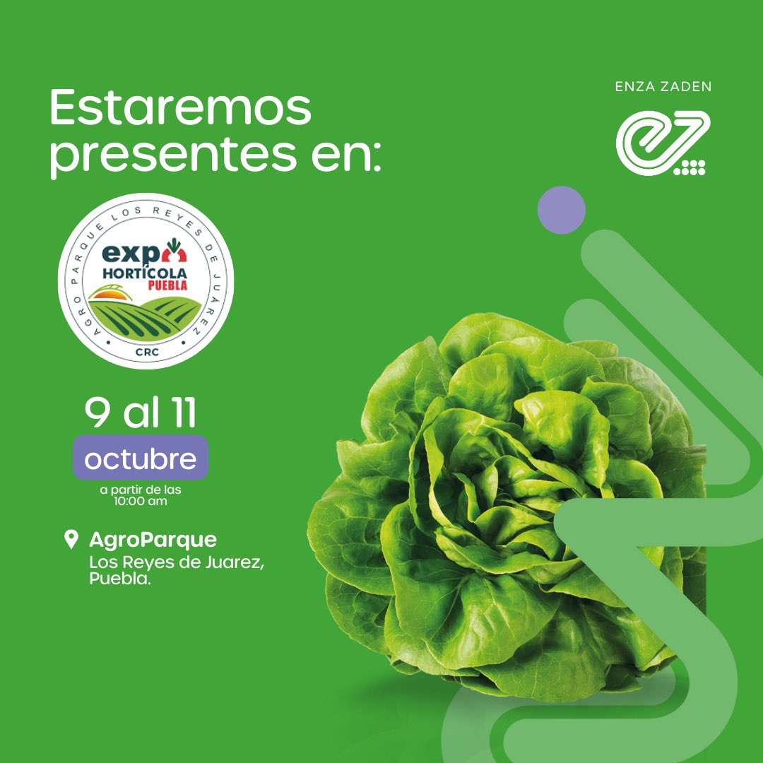 Enza Zaden estará presente con lo mejor de su genética de lechugas en la Expo Hortícola Puebla 🧬🥬
-
Te esperamos del 9 al 11 de octubre, a partir de las 10 am, en 📍AgroParque, Los Reyes de Juarez en Puebla.
-
#EnzaZaden  #Agroparque #ExpoHorticola2024 #VenAVerParaCrecer