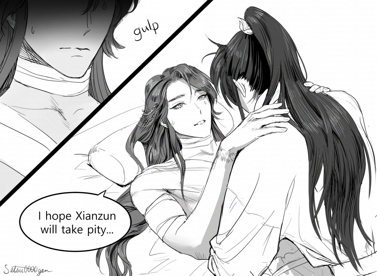 Setsu0000gen's tweet photo. prompt: "Song Qingshi tucking a confused and nervous new patient Yue Wuhuan into bed" @bianca_boop for @DanmeiAction 
#misvil #论救错反派的下场 https://t.co/TcxB4YeSF2