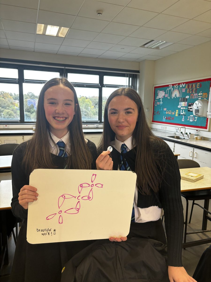 WoodfarmHigh's tweet photo. Millie, Isla and Eilidh demonstrated their sense of belonging today by encouraging each other during their Chemistry group task! The girls helped each other draw bonding electron cloud diagrams and loved their hard work stickers! #WHSScience https://t.co/OSJGMs4k2C
